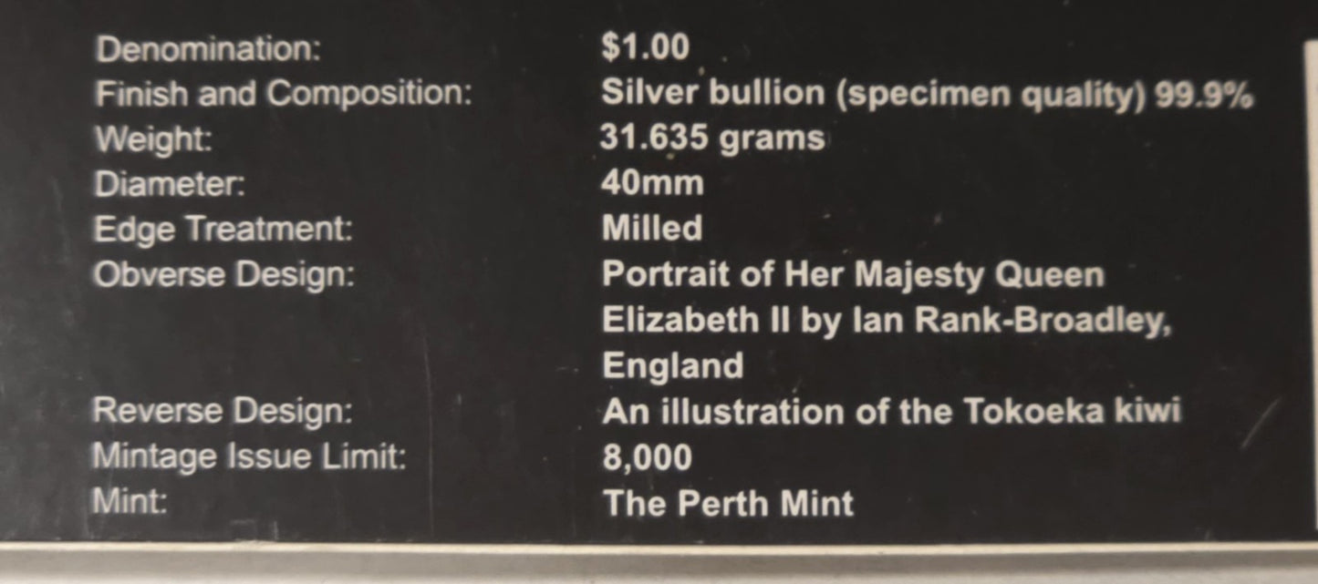 New Zealand 2008 Silver Dollar Haast Tokoeka Kiwi 1oz 999 Silver Coin (NZ2008)