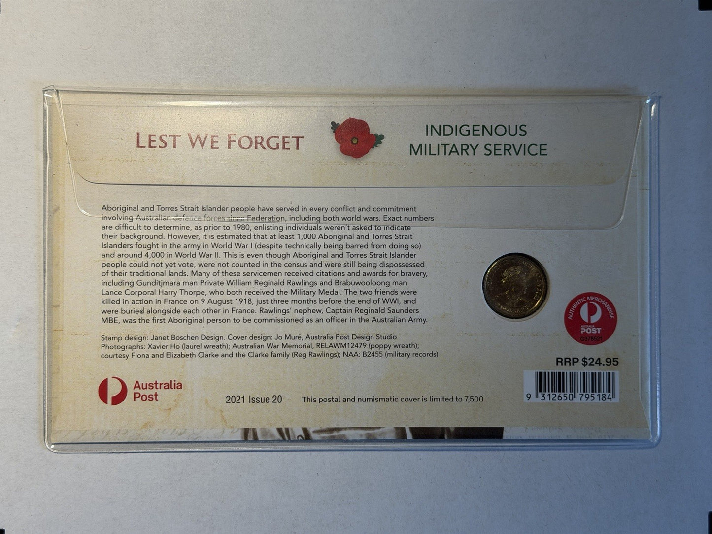 Australia 2021 $2 Two Dollars Indigenous Military Service AusPost PNC