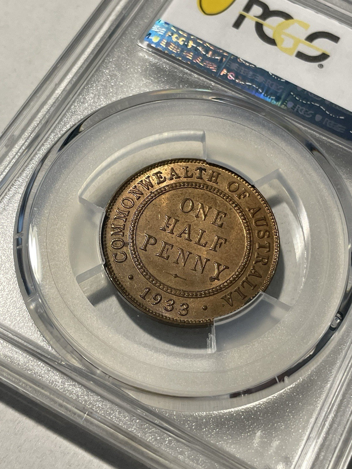 Australia 1933 One Half Penny 1/2d PCGS Graded MS63RB Coin UNC KGV