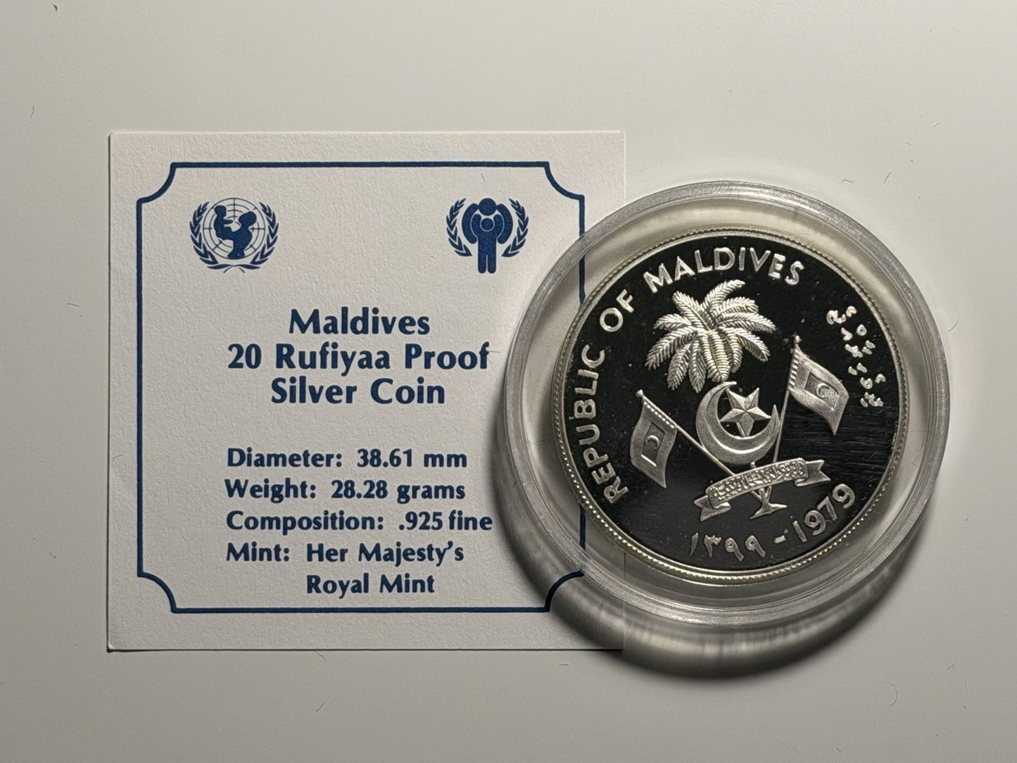 Maldives 1979 20 Twenty Rufiyaa Year of the Child Silver Proof Coin