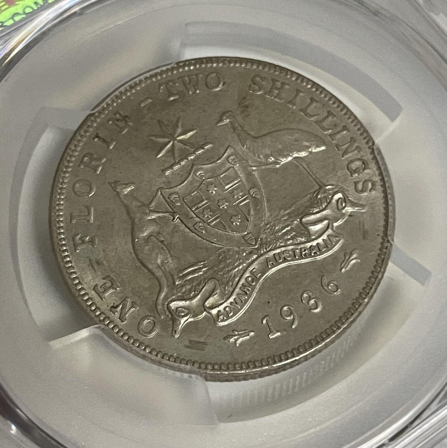 Australia 1936(m) Florin 2/- Two Shillings 92.5% Silver PCGS Graded AU58 aUNC