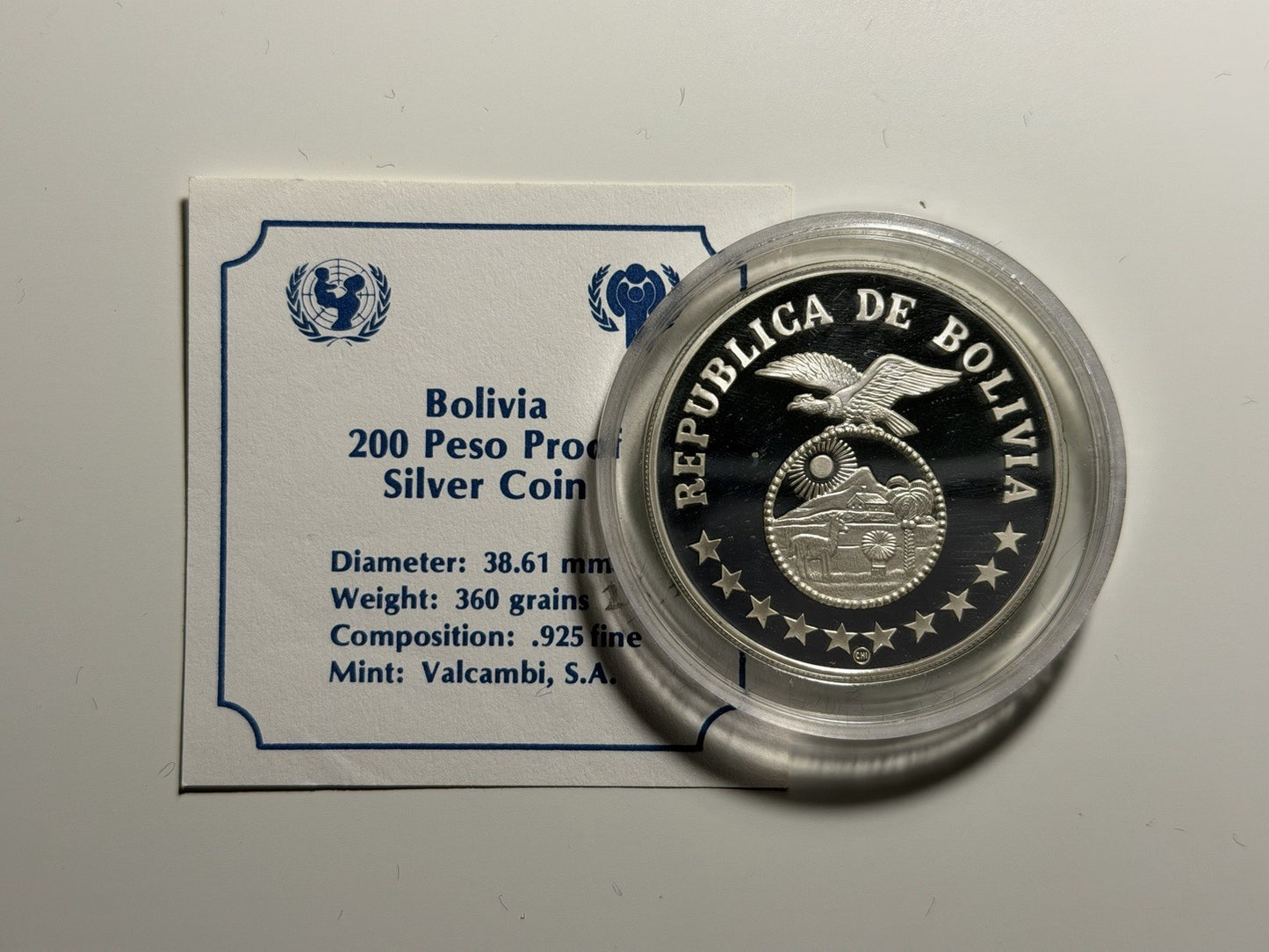 Bolivia 1979 200 Two Hundred Pesos Year of the Child Silver Proof Coin