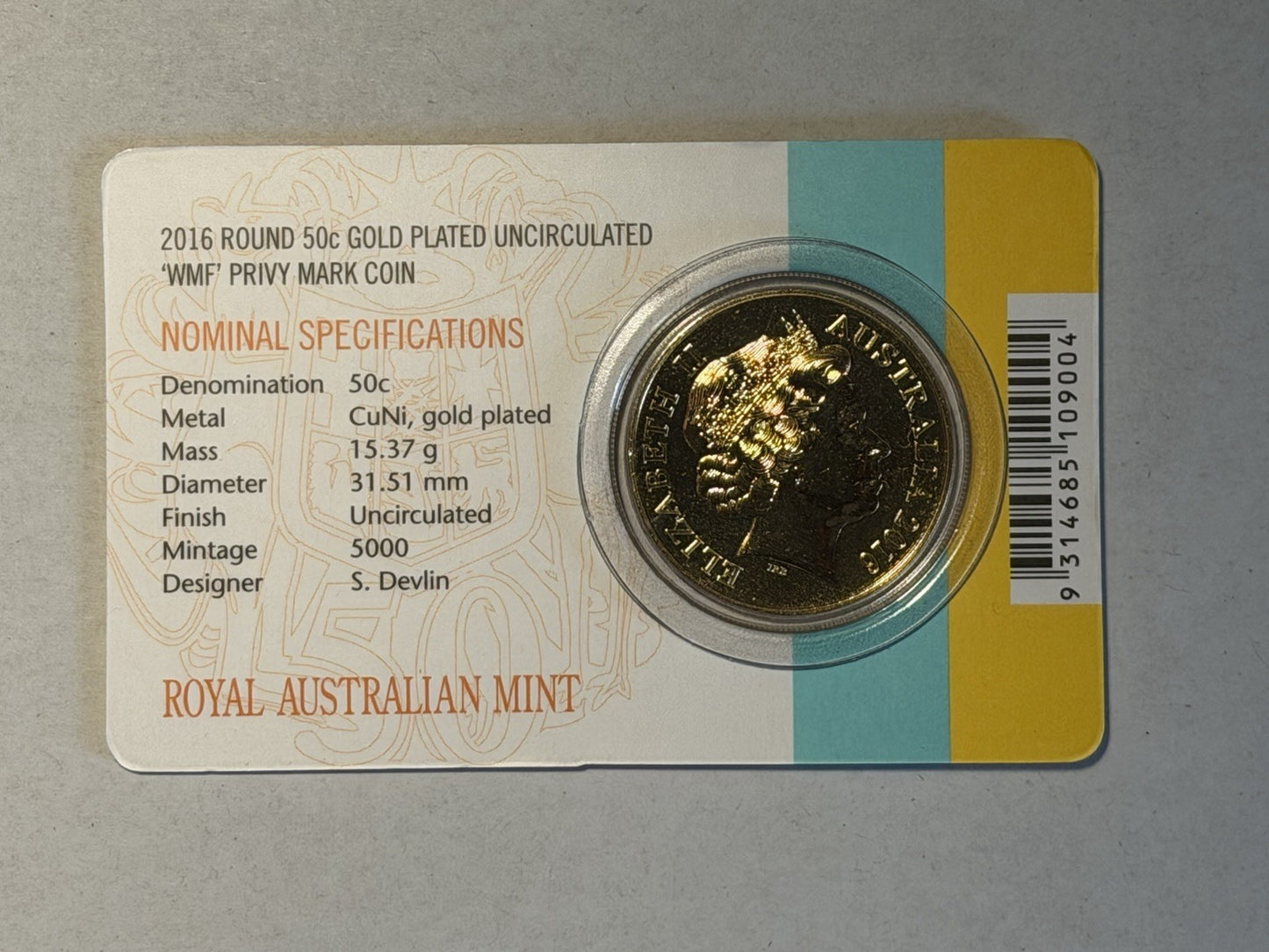Australia 2016 Round 50c Gold-plated 50th Anniversary of Decimal Currency Card