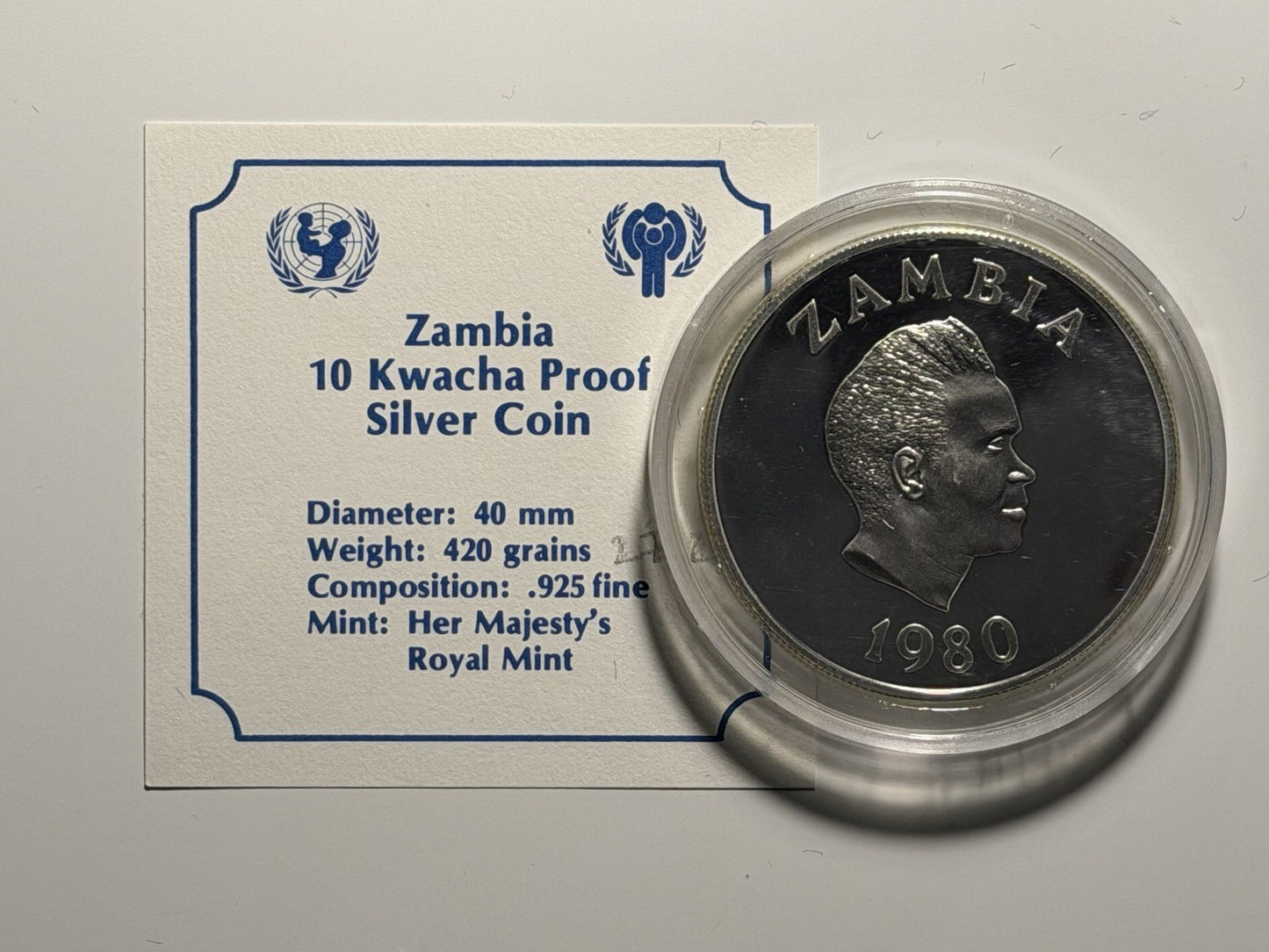 Zambia 1980 10 Ten Kwacha Year of the Child Silver Proof Coin