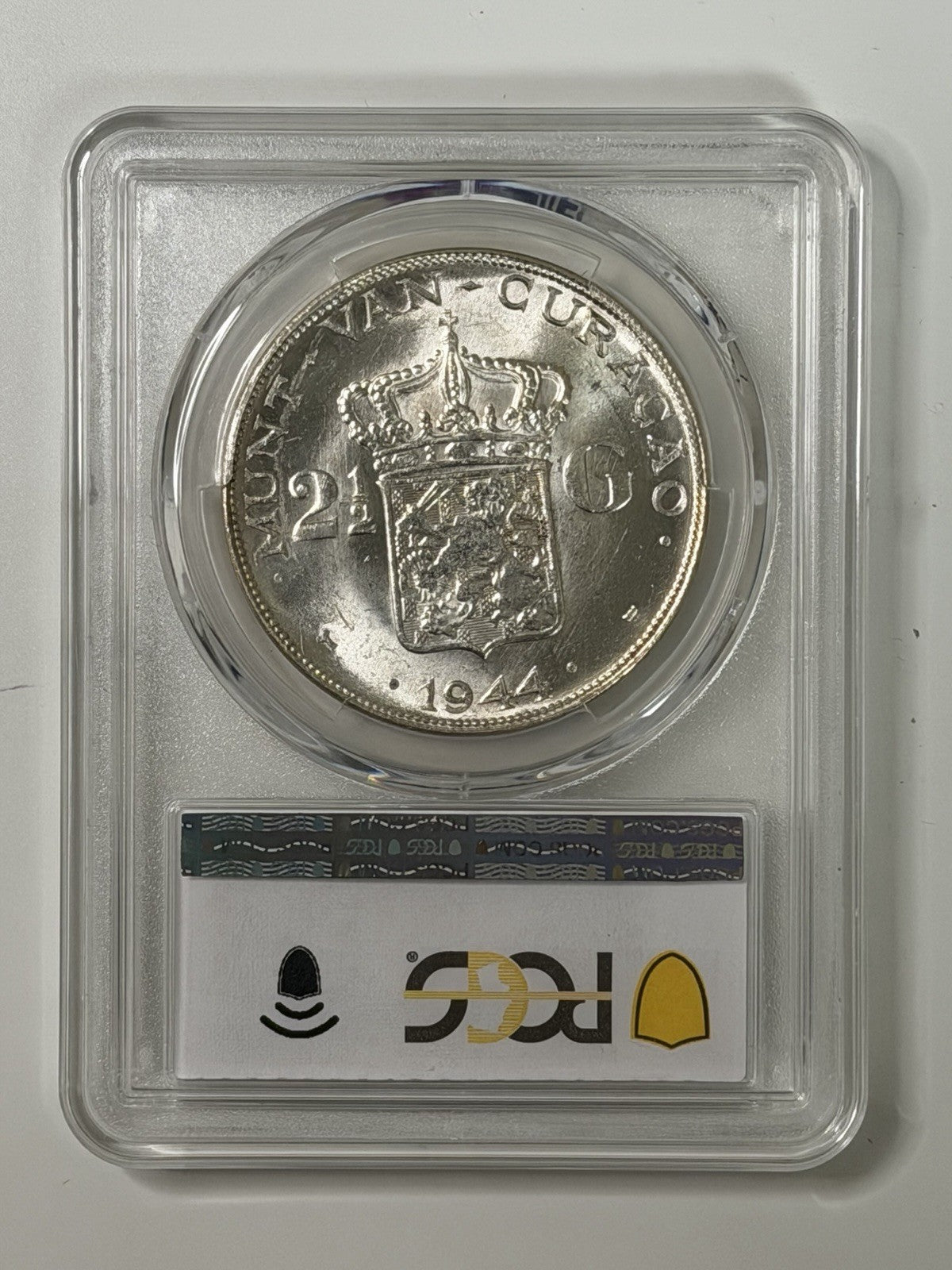 Netherlands Curacao 1944D 2 1/2 Gulden PCGS Graded MS63 UNC Silver Coin