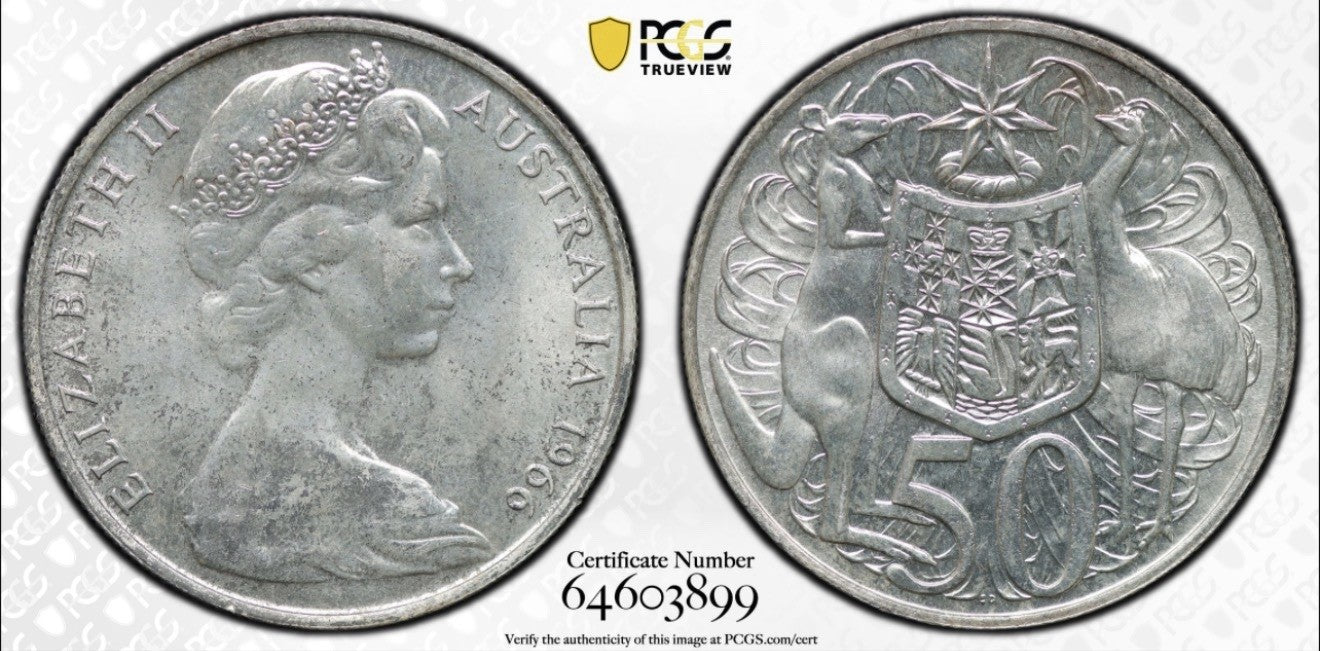 Australia 1966 Round 50c Fifty Cent PCGS Graded MS65 GEM 80% Silver Coin