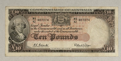 Commonwealth Australia 1960 £10 Ten Pounds Coombs/Wilson Paper Banknote VF