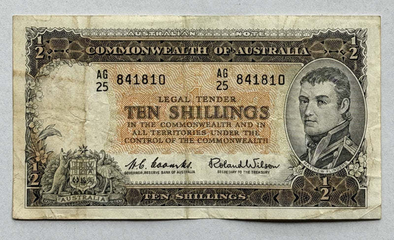 Commonwealth Australia 1961 10/- Ten Shillings Coombs/Wilson Paper Banknote VF