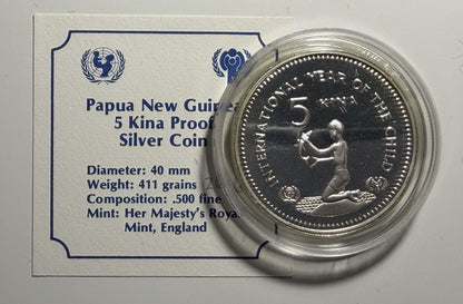 Papua New Guinea PNG 5 Five Kina Year of the Child Silver Proof Coin