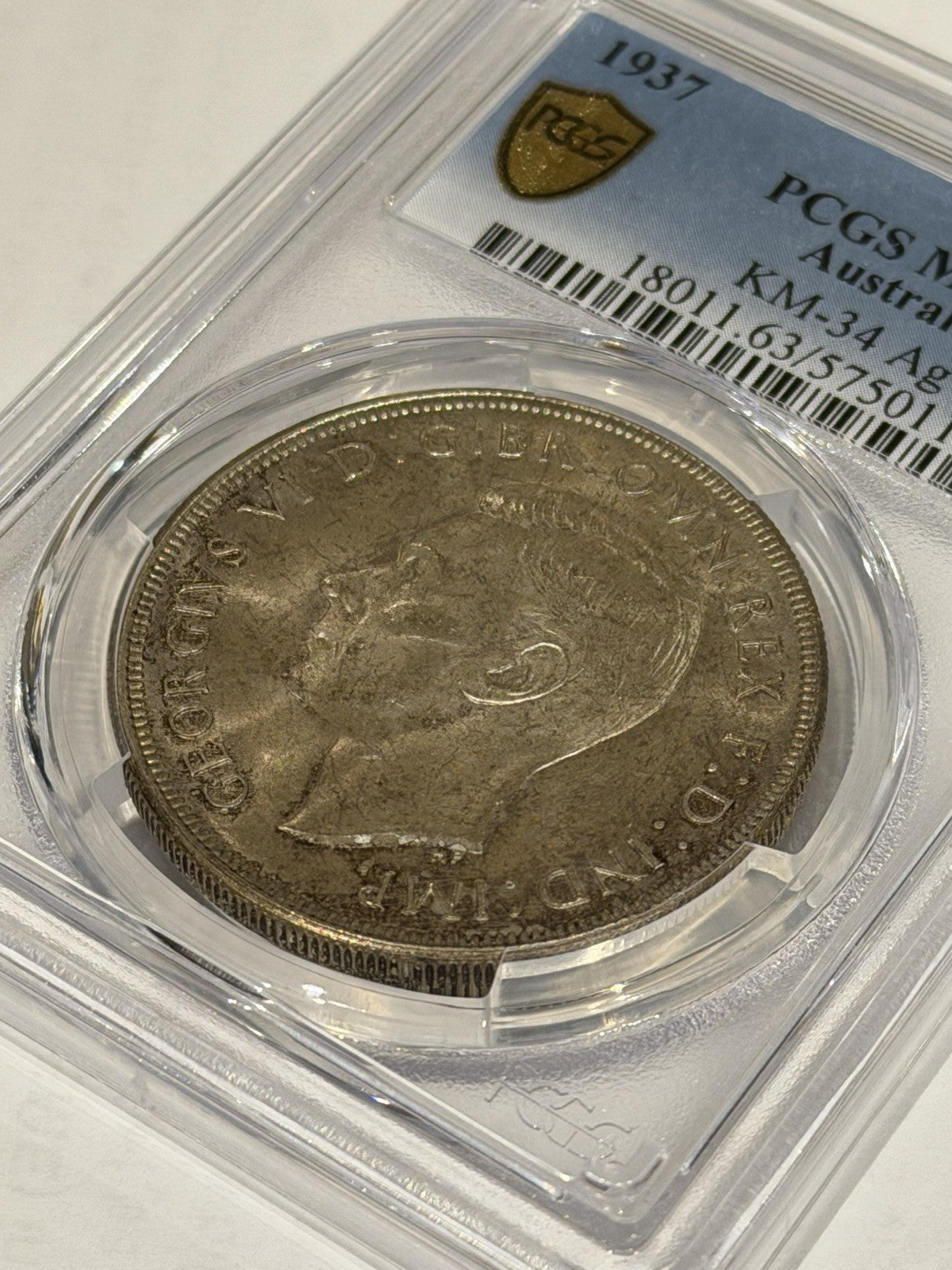 Australia 1937 Crown 5/- Five Shillings PCGS Graded MS63 Large Silver Coin