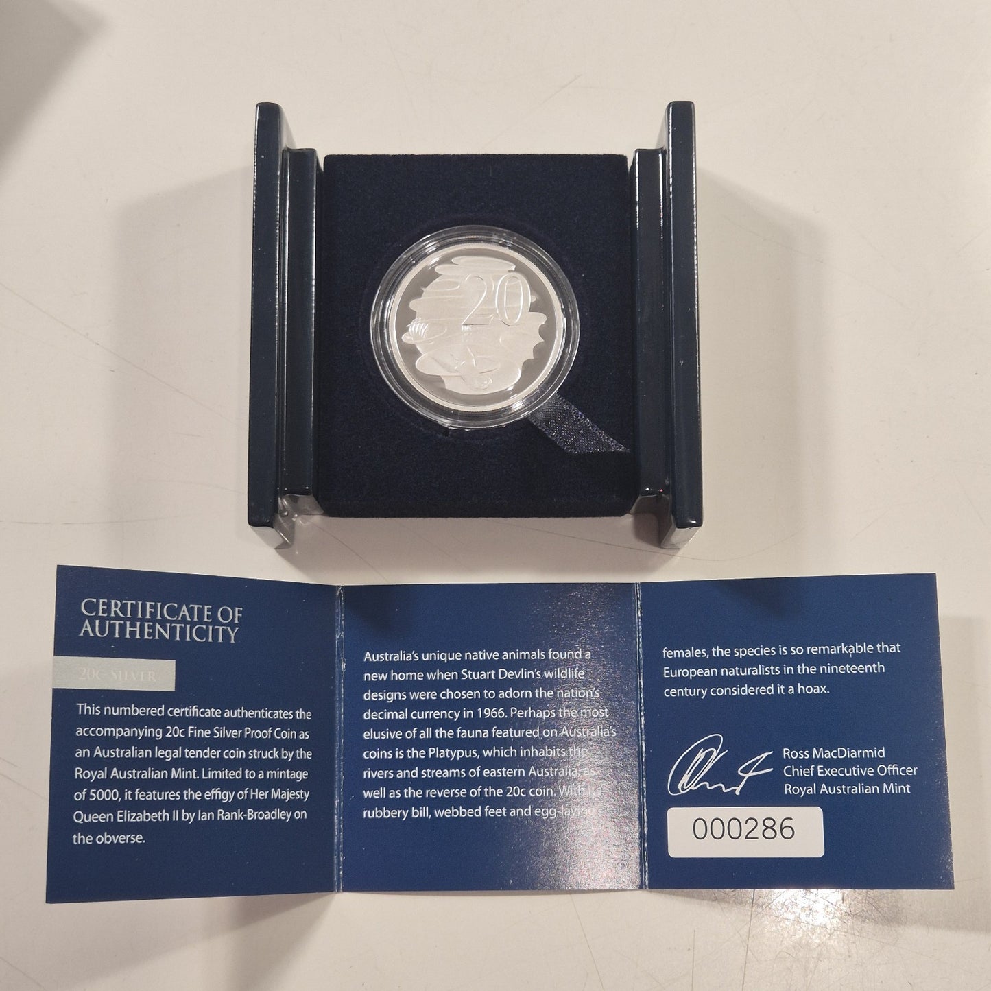 Australia 2013 Fine Silver Proof Platypus 20c Twenty Cents Coin