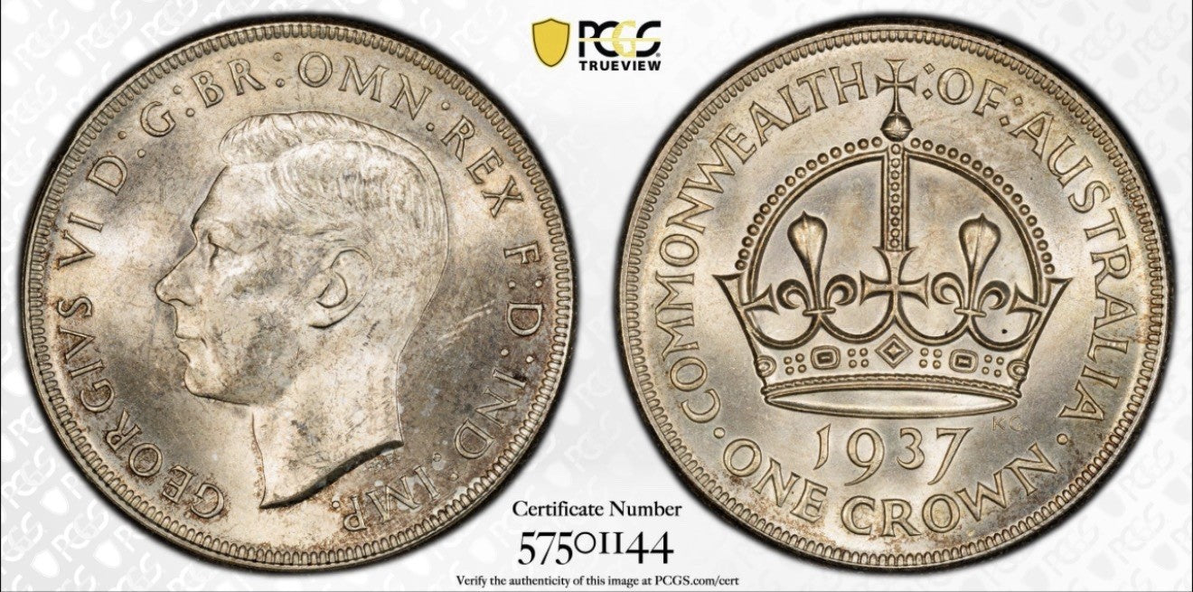 Australia 1937 Crown 5/- Five Shillings PCGS Graded MS63 Large Silver Coin