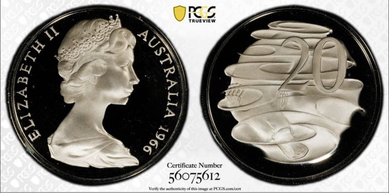 Australia 1966 20c Twenty Cents PCGS Graded PR69DCAM Proof Coin