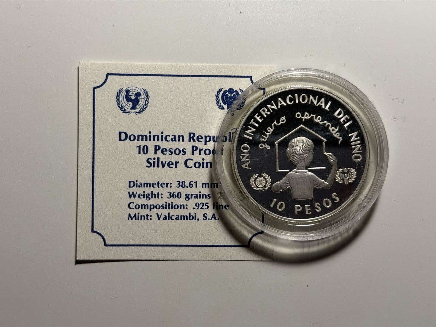 Dominican Republic 1982 10 Ten Pesos Year of Child Silver Proof Coin