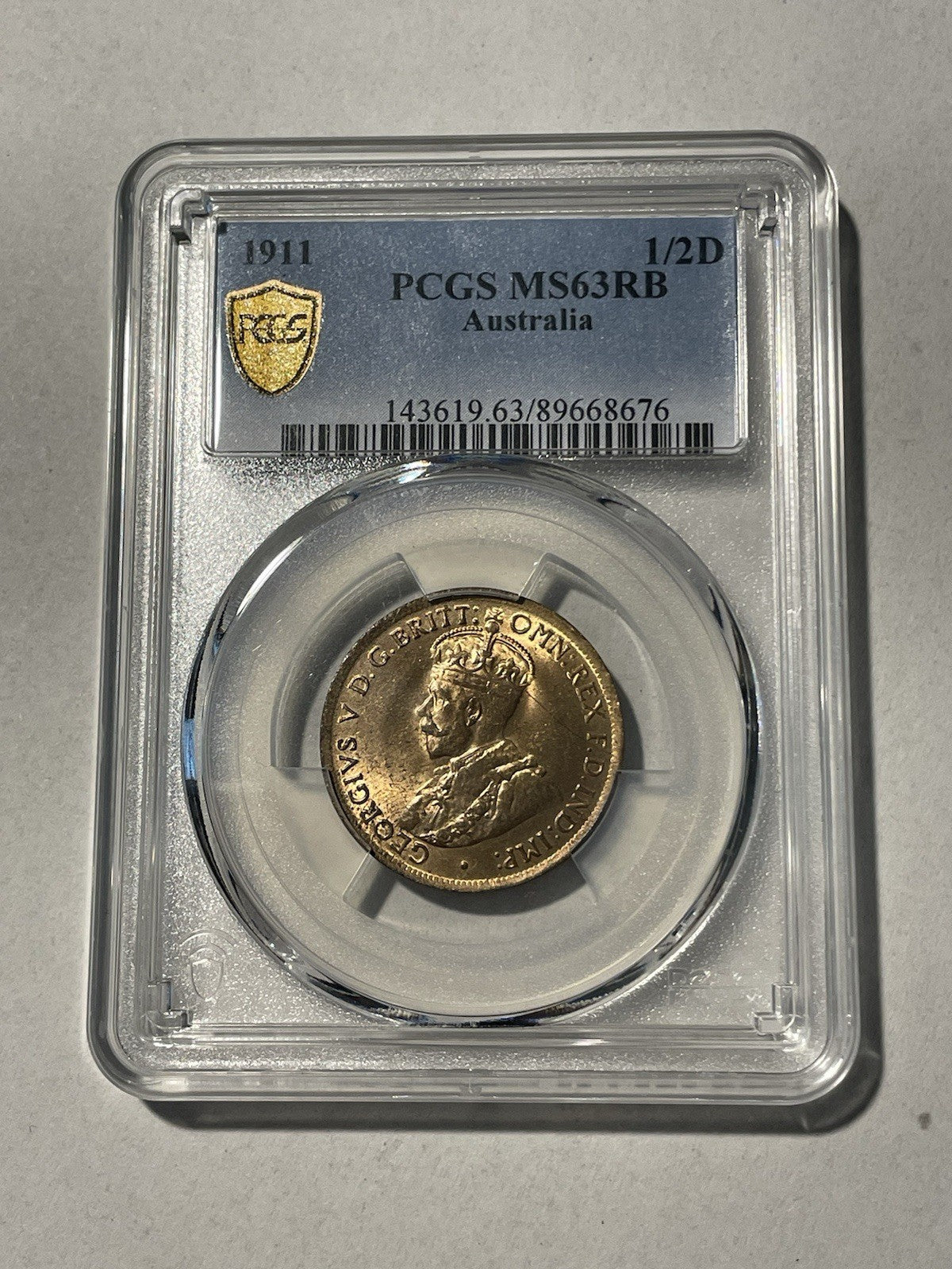 Australia 1911 One Half Penny 1/2d PCGS Graded MS63RB Coin UNC KGV