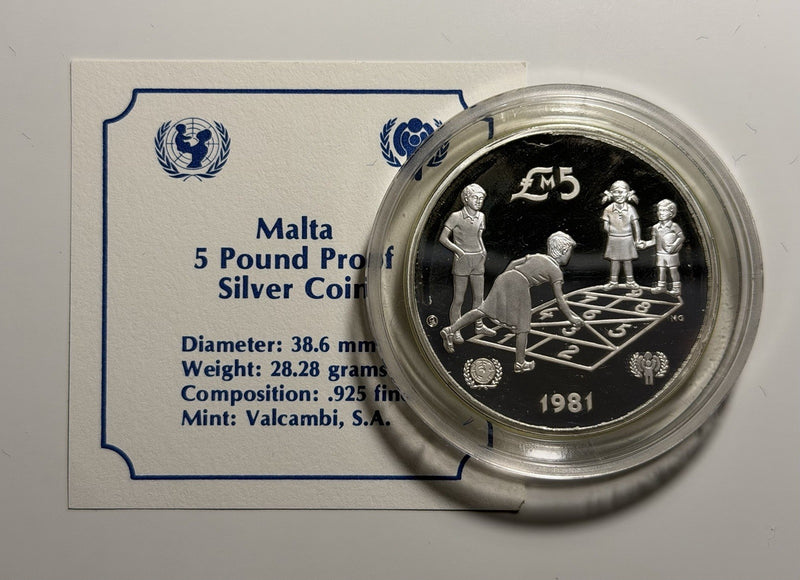 Malta 1981 5 Five Liri Year of the Child Silver Proof Coin