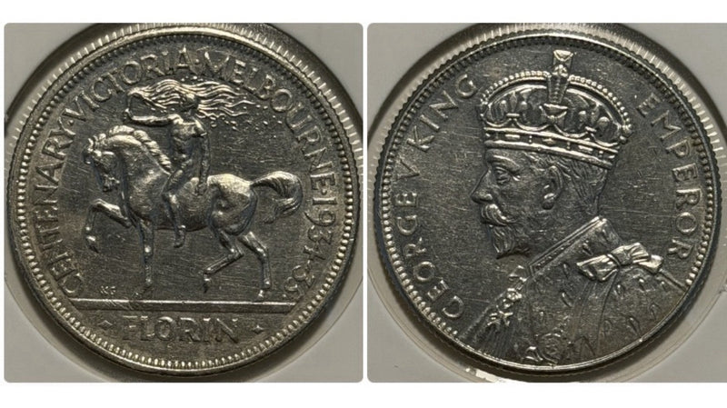 Australia 1934-35 Proof Like Type II Melbourne Centenary Florin aUNC Silver Coin