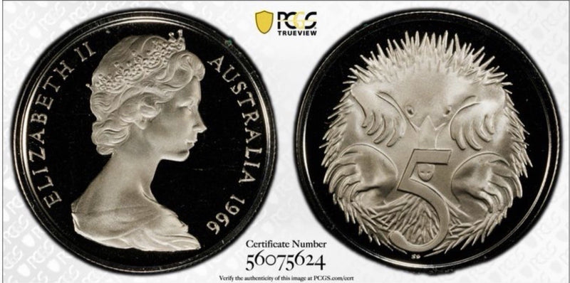 Australia 1966 5c Five Cents PCGS Graded PR69DCAM Proof Coin