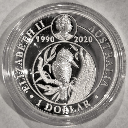 Australia 2020 Kookaburra $1 1oz 30th Anniv High Relief Silver Proof Coin
