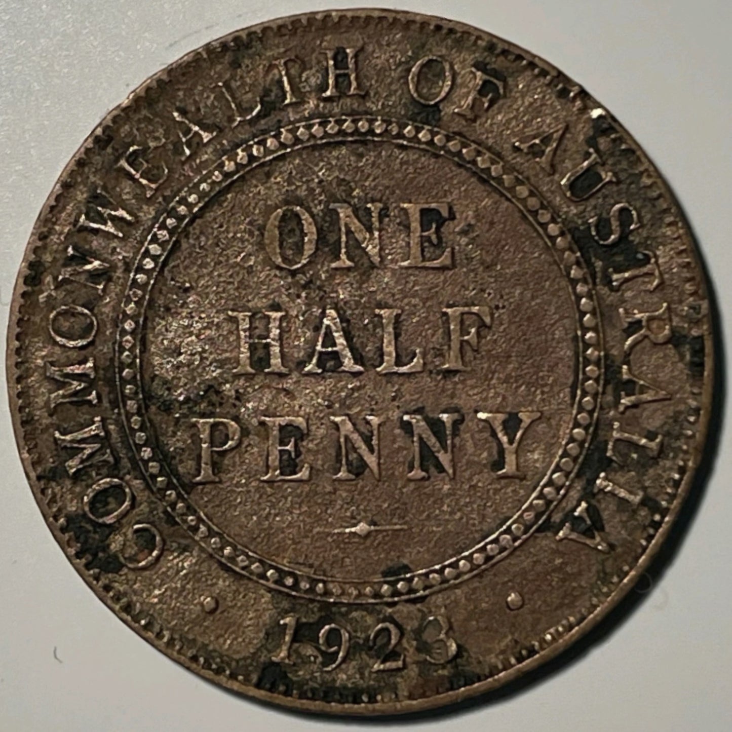 Australia Genuine 1923 Half Penny 1/2d Coin Fine Details Key Date Rare