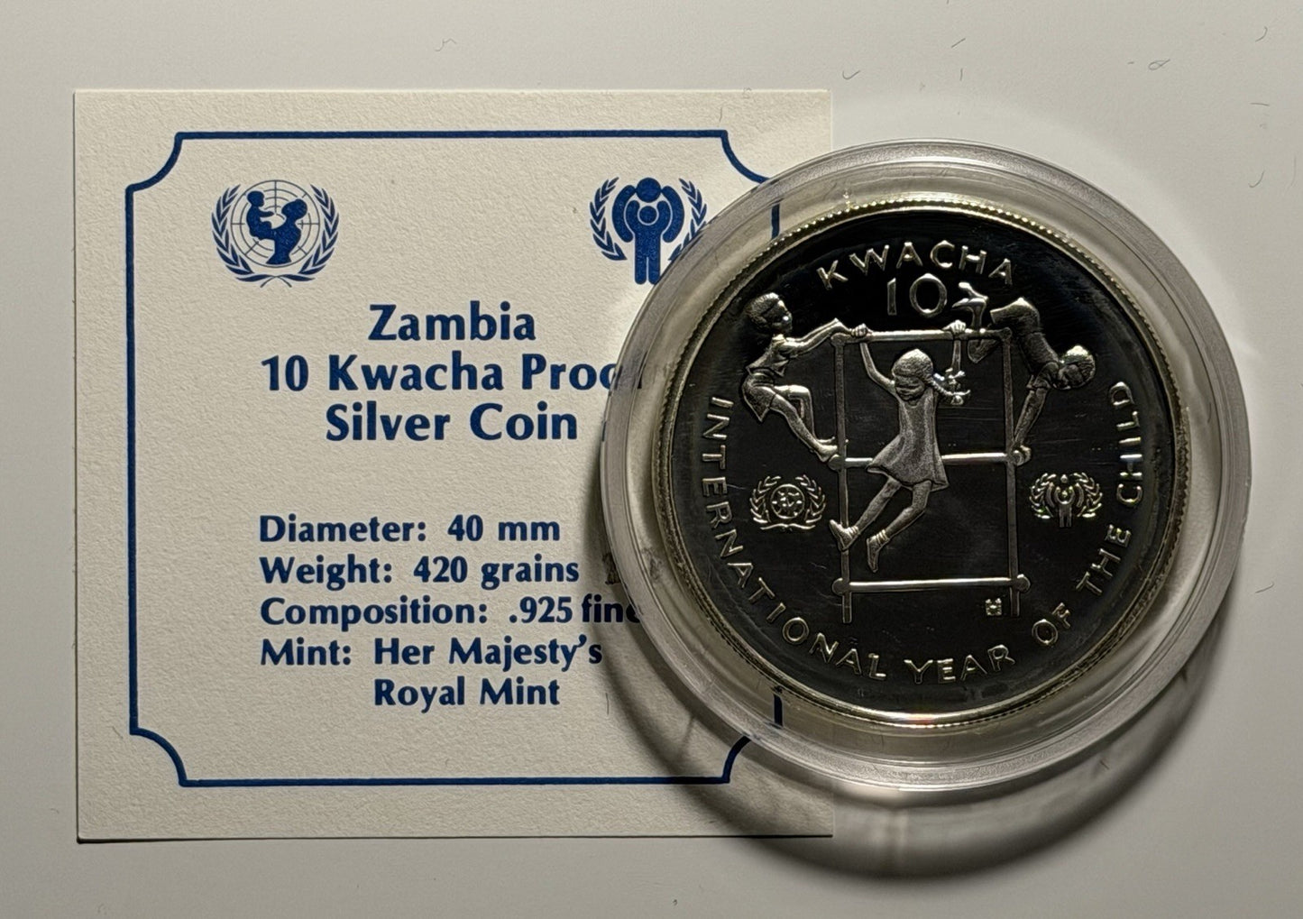 Zambia 1980 10 Ten Kwacha Year of the Child Silver Proof Coin