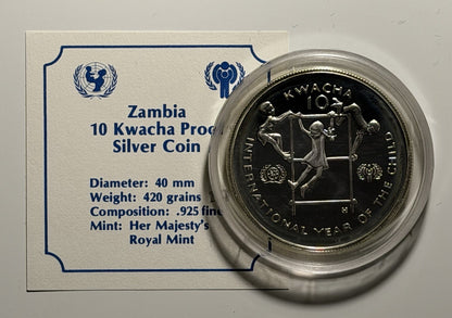 Zambia 1980 10 Ten Kwacha Year of the Child Silver Proof Coin