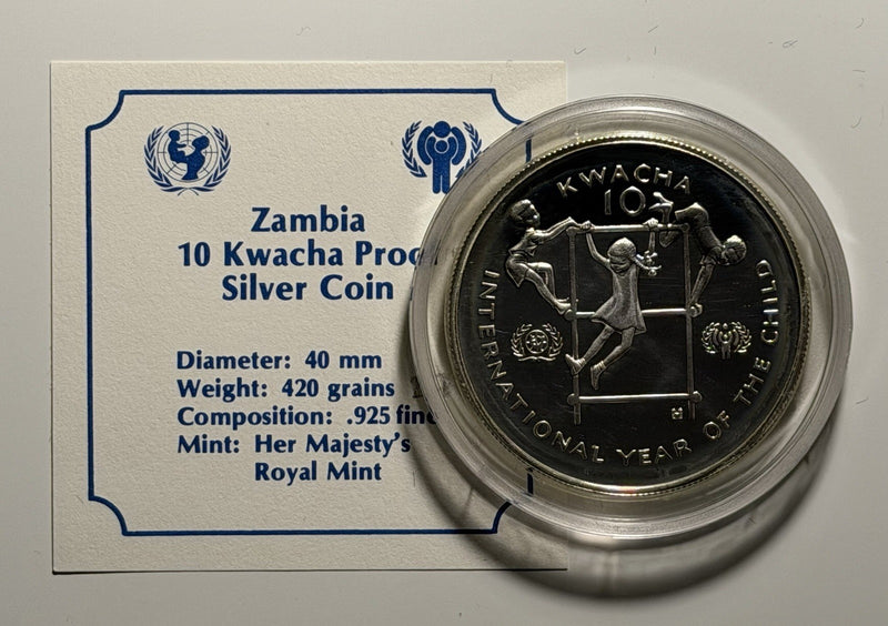 Zambia 1980 10 Ten Kwacha Year of the Child Silver Proof Coin