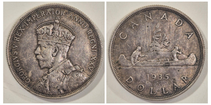 1935 Canada George V Silver 1 Dollar gVF Coin Natural Tone