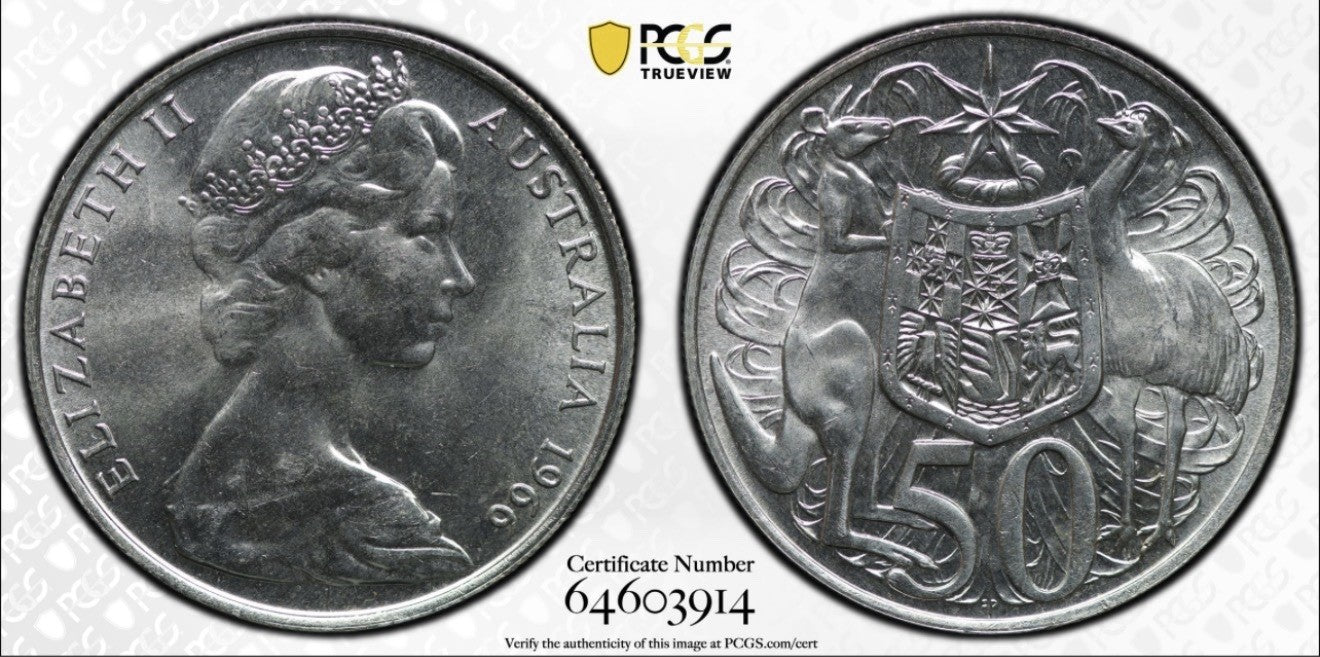 Australia 1966 Round 50c Fifty Cent PCGS Graded MS63 UNC 80% Silver Coin