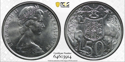 Australia 1966 Round 50c Fifty Cent PCGS Graded MS63 UNC 80% Silver Coin