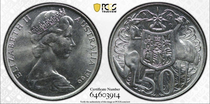 Australia 1966 Round 50c Fifty Cent PCGS Graded MS63 UNC 80% Silver Coin
