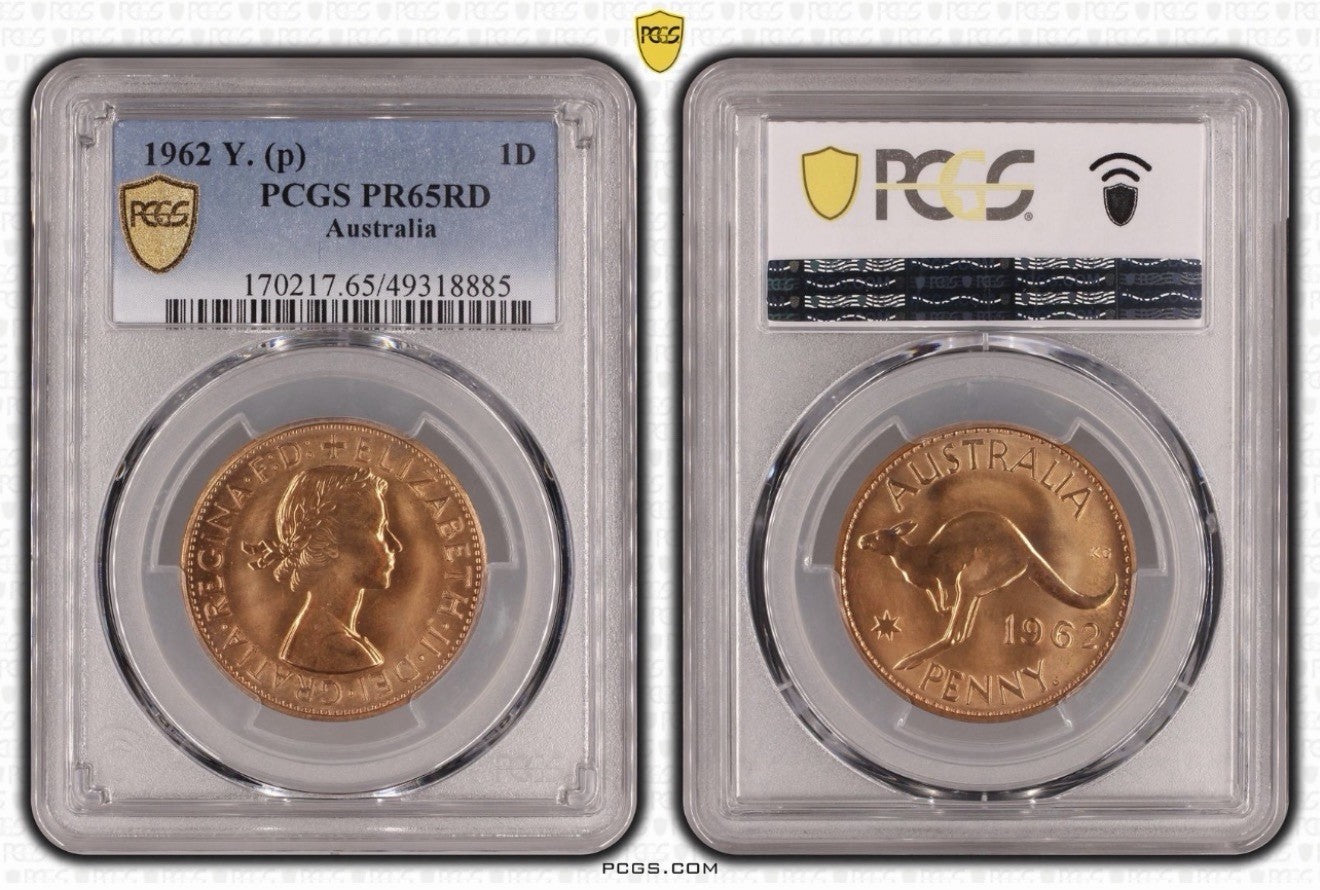 Australia 1962(p) Y. Proof One Penny 1d PCGS Graded PR65RD Red Copper Coin (49318885)