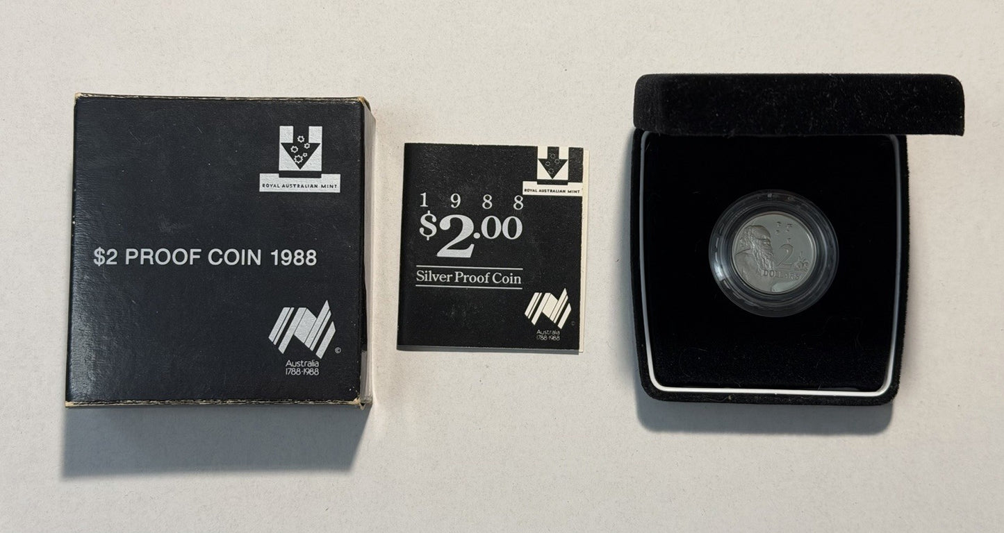 Australia 1988 $2 Two Dollars Silver  Proof Coin First Year Issue in RAM Case
