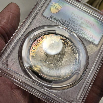GB UK Silver Coin 1887 Victoria Double Florin PCGS MS63 Choice Unc Toned