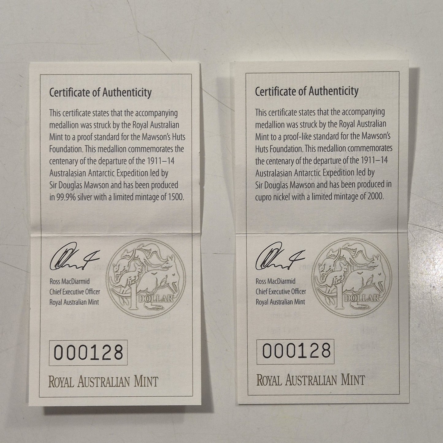 Australasian Antarctic Expedition Centenary Medallion Pair Sir Douglas Mawson