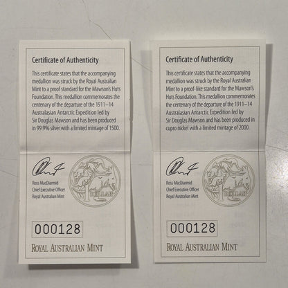 Australasian Antarctic Expedition Centenary Medallion Pair Sir Douglas Mawson