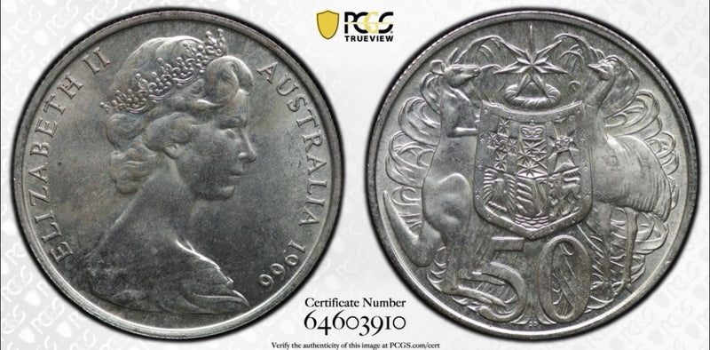 Australia 1966 Round 50c Fifty Cent PCGS Graded MS64 UNC 80% Silver Coin