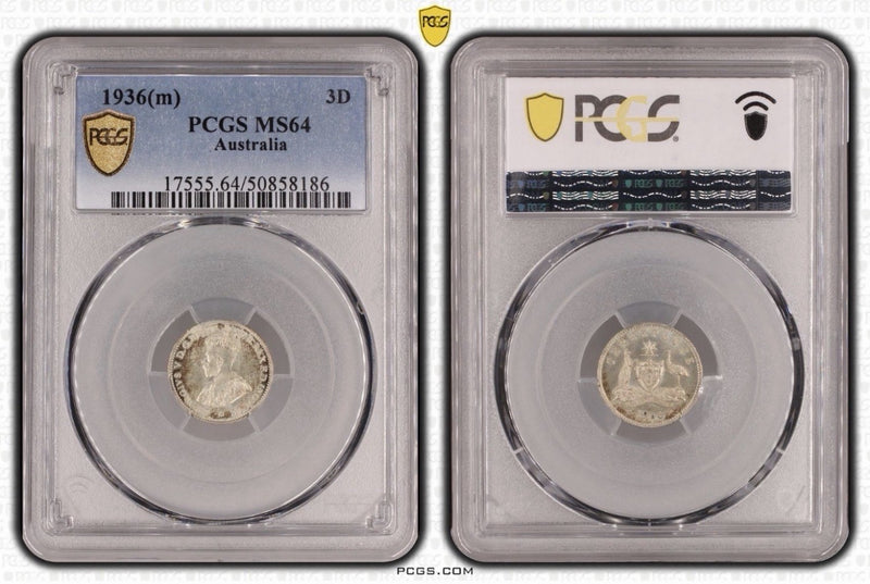 Australia 1936(m) 3d Threepence PCGS Graded MS64 UNC Silver Coin
