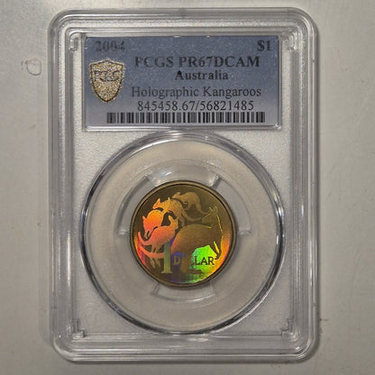 Australia 2004 $1 Holographic Kangaroos Proof Coin PCGS PR67DCAM No Toning