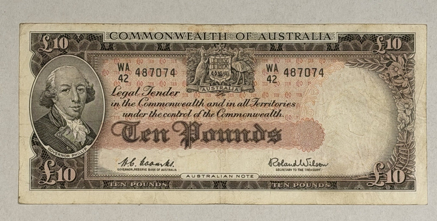 Commonwealth Australia 1960 £10 Ten Pounds Coombs/Wilson Paper Banknote VF