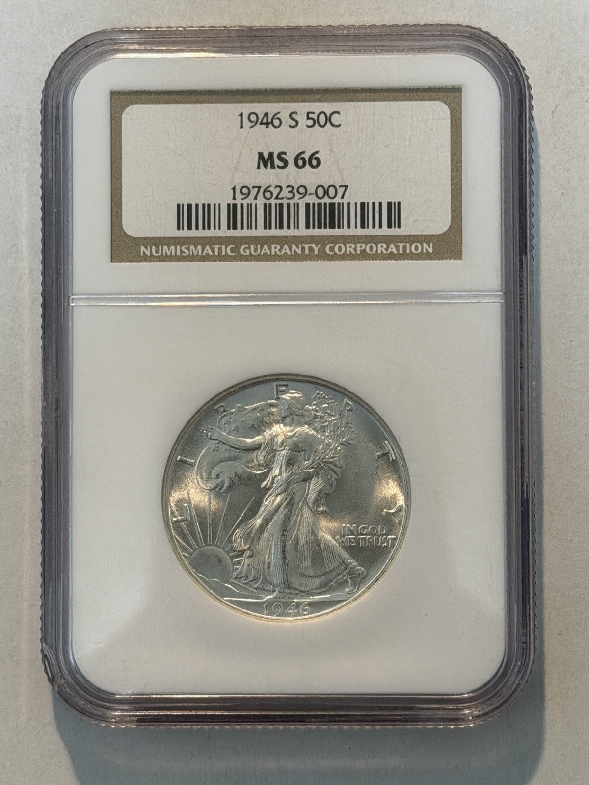 United States USA 1946S Walking Liberty Half Dollar 50c NGC Graded MS66 GEM Coin