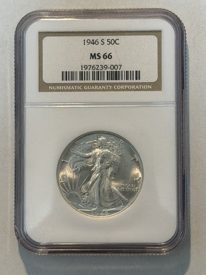 United States USA 1946S Walking Liberty Half Dollar 50c NGC Graded MS66 GEM Coin
