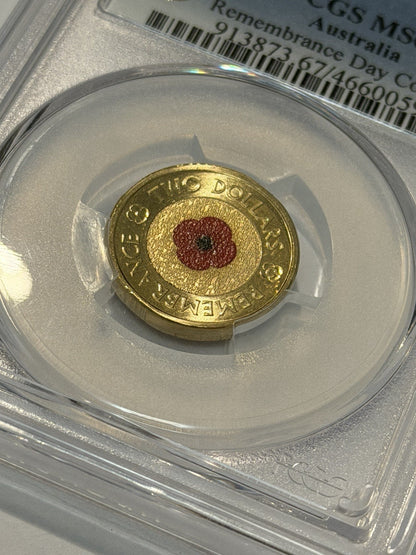 Australia 2022 $2 C Mint Mark Red Remembrance Poppy PCGS Graded MS67 UNC Coin