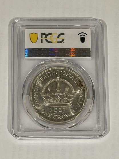 Australia 1937 Crown 5/- Five Shillings PCGS Graded MS62 Large Silver Coin (575011)