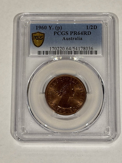 Australia 1960(p) Y. Proof Half Penny 1/2d PCGS Graded PR64RD Red Copper Coin