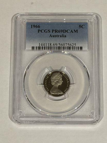 Australia 1966 5c Five Cents PCGS Graded PR69DCAM Proof Coin