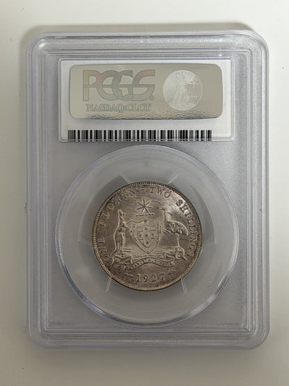 Australia 1927(m) Florin 2/- Two Shillings PCGS Graded MS64+ Plus Silver Coin