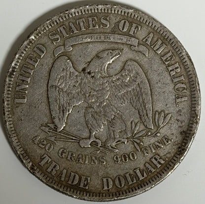 United States USA 1877 Trade Dollar .900 Silver Coin VF