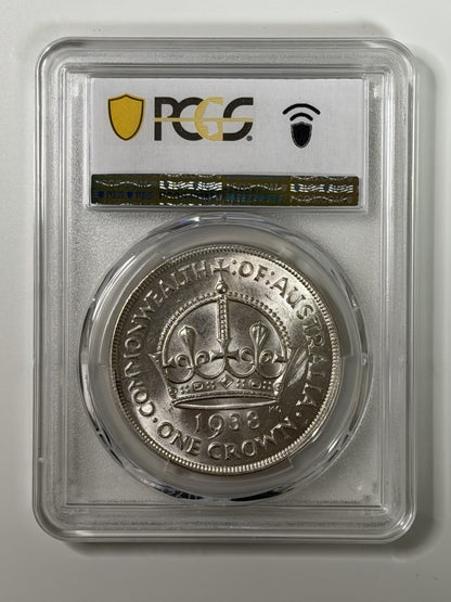 Australia 1938 Crown 5/- Five Shillings PCGS Graded AU58 Large Silver Coin
