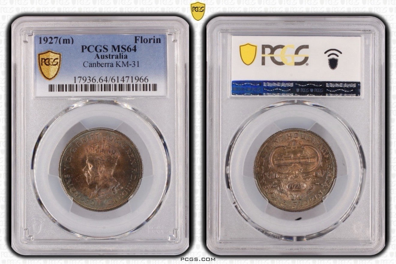 Australia 1927(m) Canberra Florin 2/- Two Shillings PCGS Graded MS64 Silver Coin